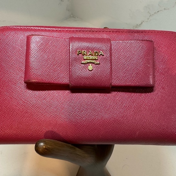 Prada Handbags - Prada Pink Saffiano Leather Zippy Wallet
